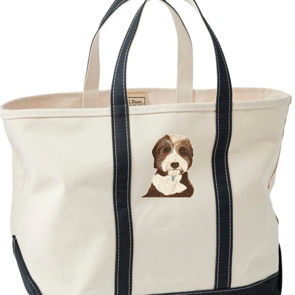 Custom Hand Painted L.L. Bean Dog Pet Portrait Tote
